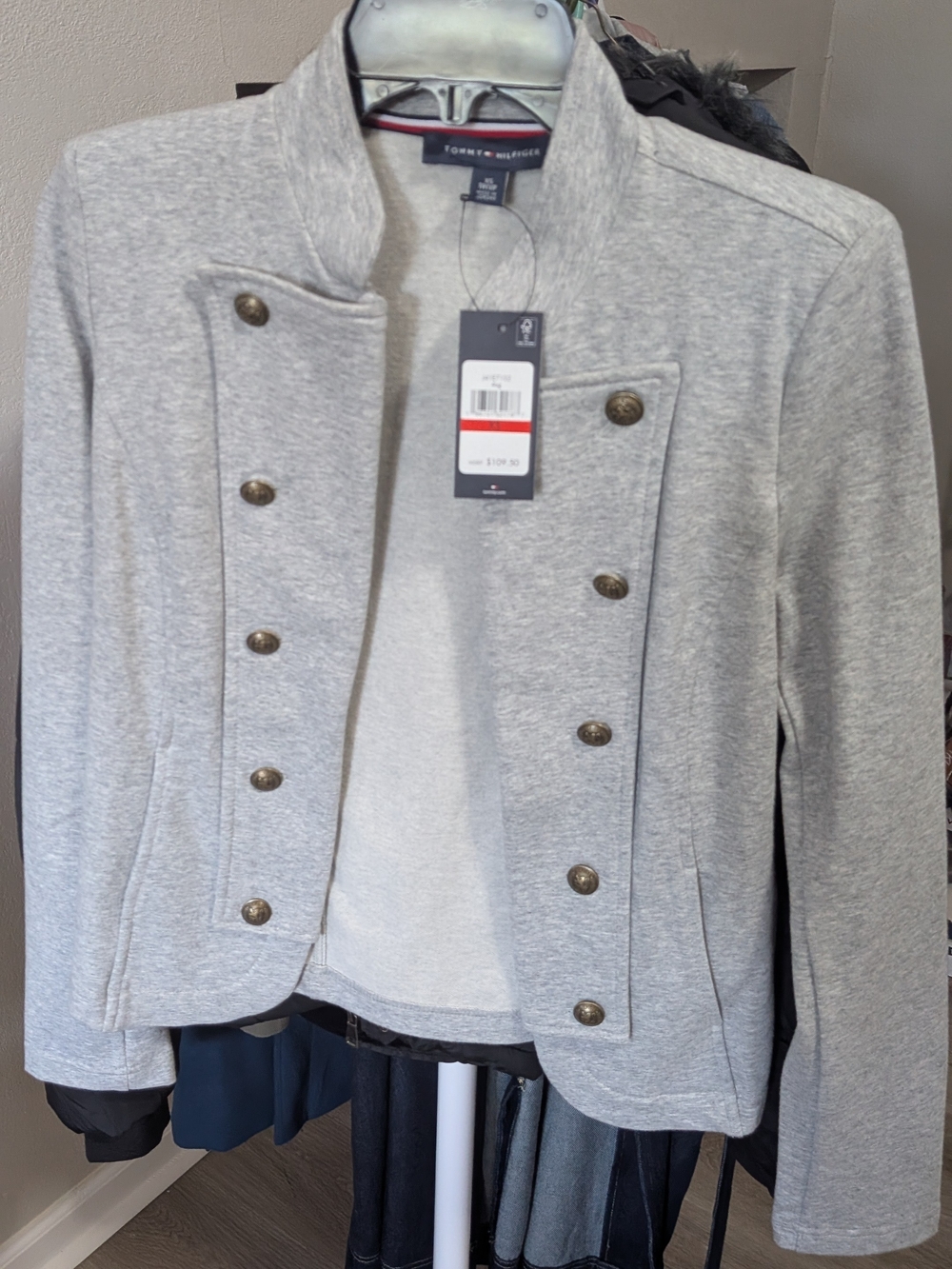 Tommy Hilfiger Light Gray Military-Style Knit Blazer